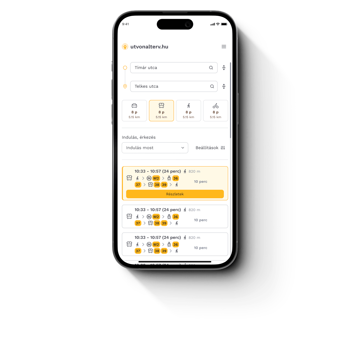 mobile with Utvonalterv.hu screen